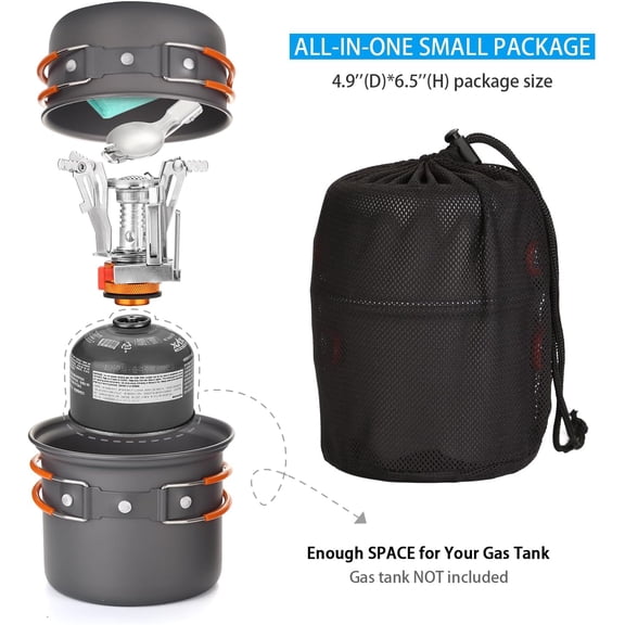 Bundle - 2 Items 6pcs Camping Cookware Mess Kit and 5pcs Camping Cookware with Kettle