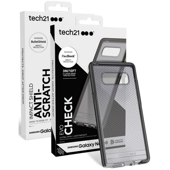 Bundle - 2 Items: Black Smoke EVO Check Anti-Shock Case Cover and ImpactShield Full-Size Display Guard Screen Protector for Samsung Galaxy Note 8 (SM-N950)