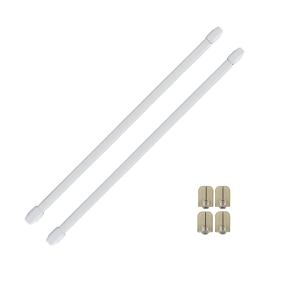 Bundle 2 White Cafe Curtain Rods 12" to 16" and 4 Self Adhesive Hooks Clear