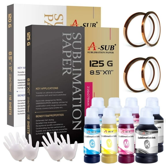Sublimation Paper and Ink Bundle, A-SUB Sublimation Paper 8.5"x 11" + Sublimation Ink 2Packs