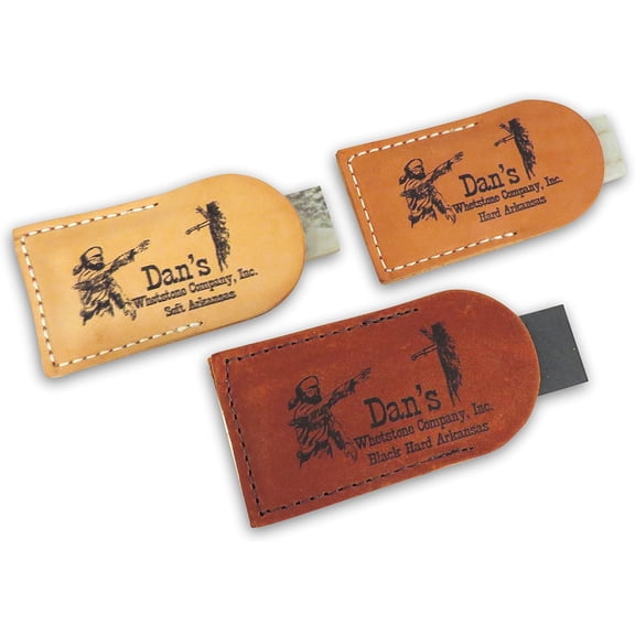 Bundle- 3 Piece Set of Genuine Arkansas Pocket Knife Sharpening Stones Whetstones 3" x 1" x 1/4" in Leather Pouches- Soft (Medium), Hard (Fine) and Black (Ultra Fine) MAP-13A-L/FAP-13A-L/BAP-13A-L