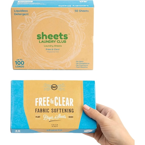 Bundle - 50 Pack (up to 100 loads) Fragrance Free Detergent Sheets & 40 Pack Free & Clear - New Liquidless Technology, Travel Essential Cleaning Supplies