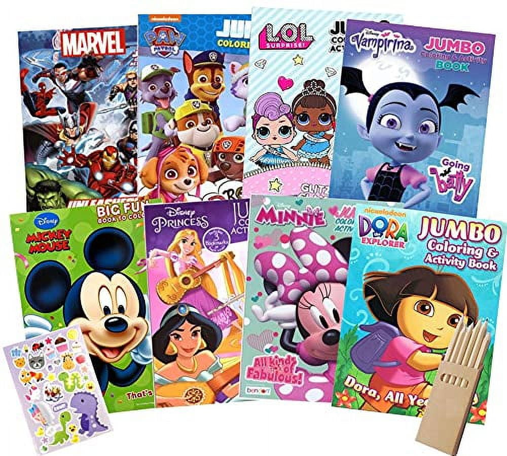 Bundle of 8 Coloring Books for Kids Ages 4-8 Activity books With Games  Stickers Mazes & Coloring Wooden Pencils Party Favors for Kids 4-8 Bulk  Pack (No Duplicates) Princess Superheros Toddlers Fun 