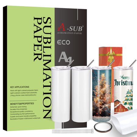 Bundle A-SUB Sublimation Paper 125g 100 Sheets A4 and Sublimation Tumbler 20 OZ 4PACK for Inkjet Sublimation Ink Printer Heat Transfer