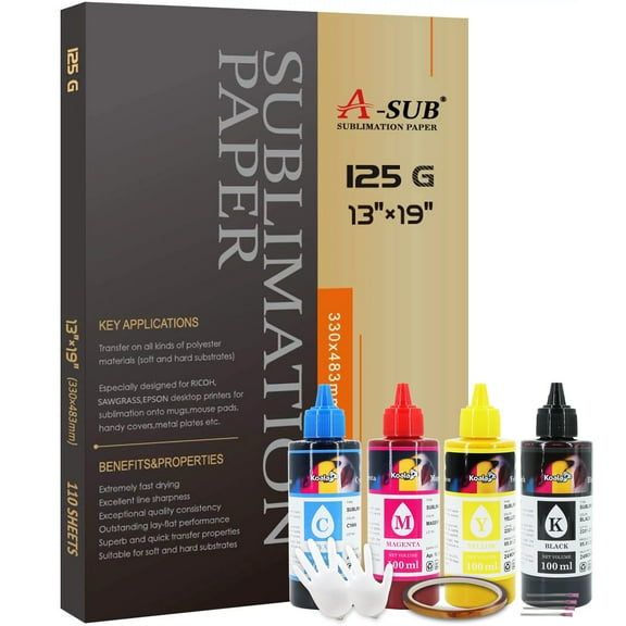Bundle A SUB Sublimation Paper 13X19'' 110 Sheets 125g + Koala Sublimation Ink for Epson Printers 400ML ET-2400 ET-2720 ET-2760 ET-2800 ET-2803 ET-4800 4760 2850 2750 WF7710 7720 etc