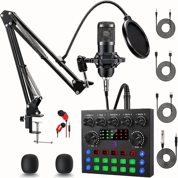 Bundle of Condenser Microphones for Podcasts, Featuring The V8S Audio Interface with a Comprehensive Live Sound Card And The BM800 Microphone, Ideal for Recording, Broadcasting, And Live Streaming.