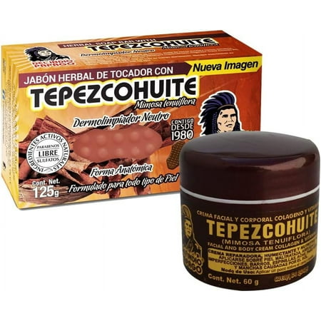 Bundle DEL INDIO PAPAGO Tepezcohuite Night Facial Cream 60 gr / 2.02 Fl Oz + Neutral soap with Tepezcohuite 125 gr - Mexican Beauty - For All Skin Types - Nourishes - Softens - Paraben Free