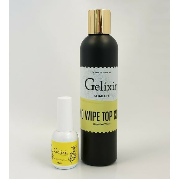Bundle GELIXIR LED/UV Soak off Gel - NO CLEANSE GEL TOP COAT (8oz + 0.5oz)
