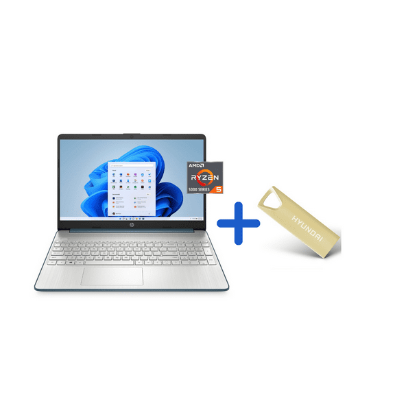 Bundle HP 15.6" FHD AMD R5-5500U 8GB RAM 256GB SSD SPRUCE BLUE Windows 11 15-ef2126wm w/ Hyundai Bravo Deluxe 16GB USB