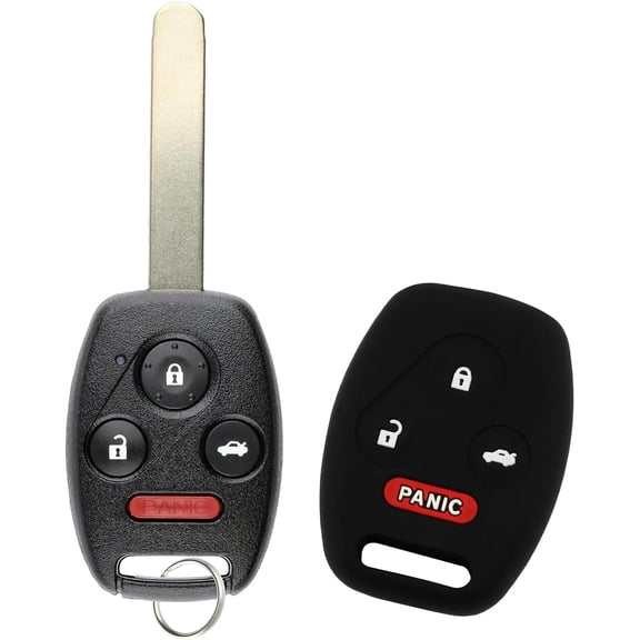 :Bundle: Keyless Entry Remote Car Key Fob Replacement 4-Button with Silicone Rubber Skin Shell Case Cover Protector for Honda Accord Element (OUCG8D-380H-A)