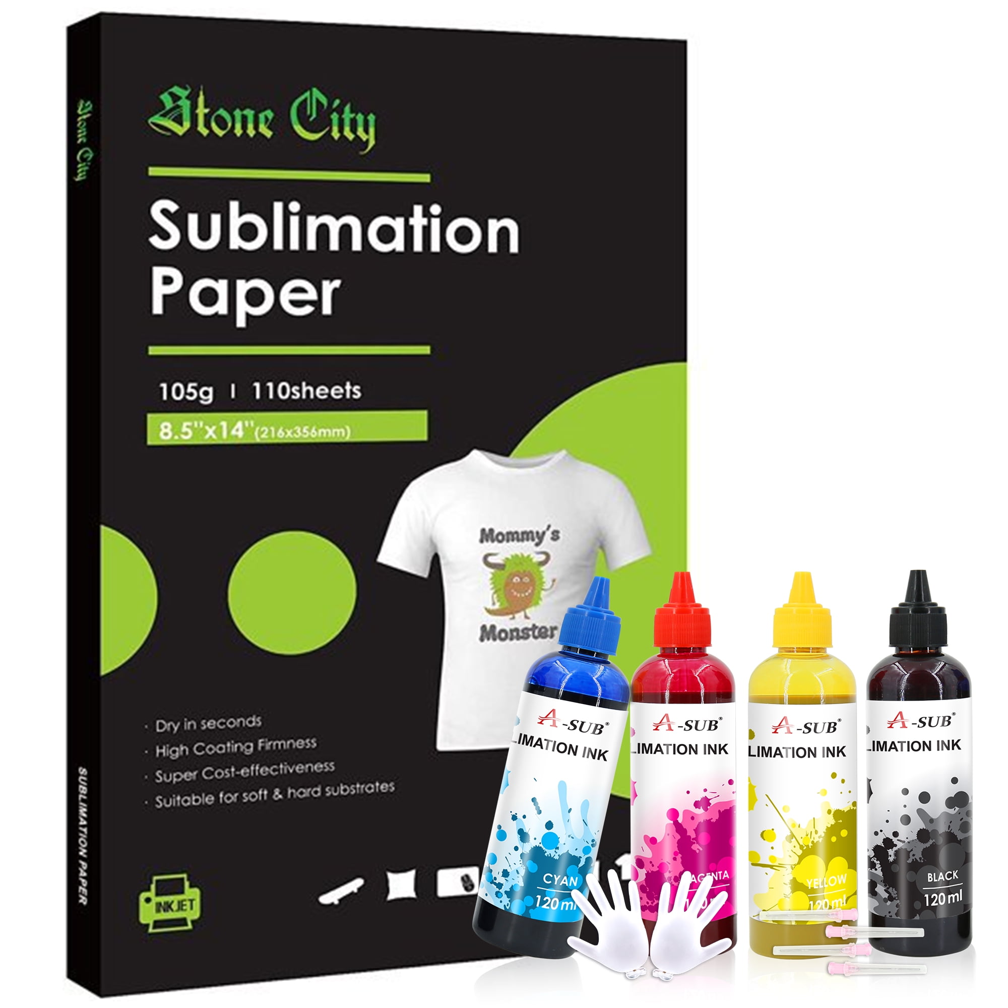 A-SUB Sublimation Starter Kit with Sublimation Paper and Sublimation Ink,  120g Sublimation Paper 8.5X11 Inch and 480ML CMYK Sublimation Ink Bundle  Kit