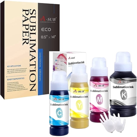 Bundle Kit A-SUB Sublimation Paper 8.5x14 inch eco 125g and A-SUB Sublimation Ink for Ecotank Printers ET-2400 ET-2803 ET-2800 2850 4800 2720 2760 etc