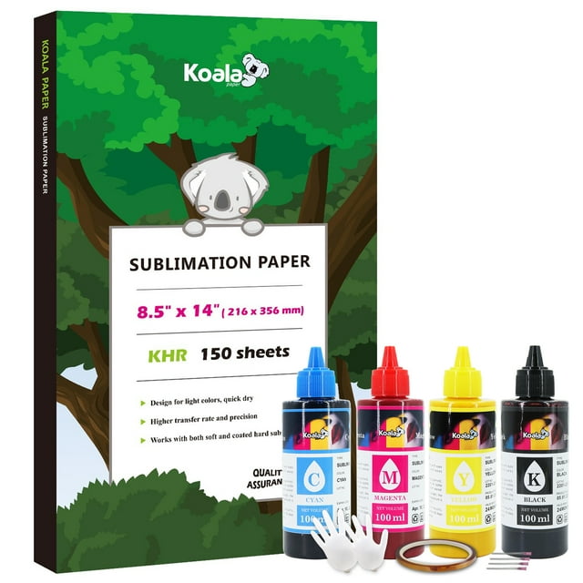 Bundle Kit Koala Sublimation Paper 8.5X14 150 Sheets 100g and Koala Sublimation Ink 400ML for Epson Sublimation Printers ET-2400 ET-2720 ET-2760 ET-2800 ET-2803 ET-4800 4760 2850 2750  WF7710 7720 etc