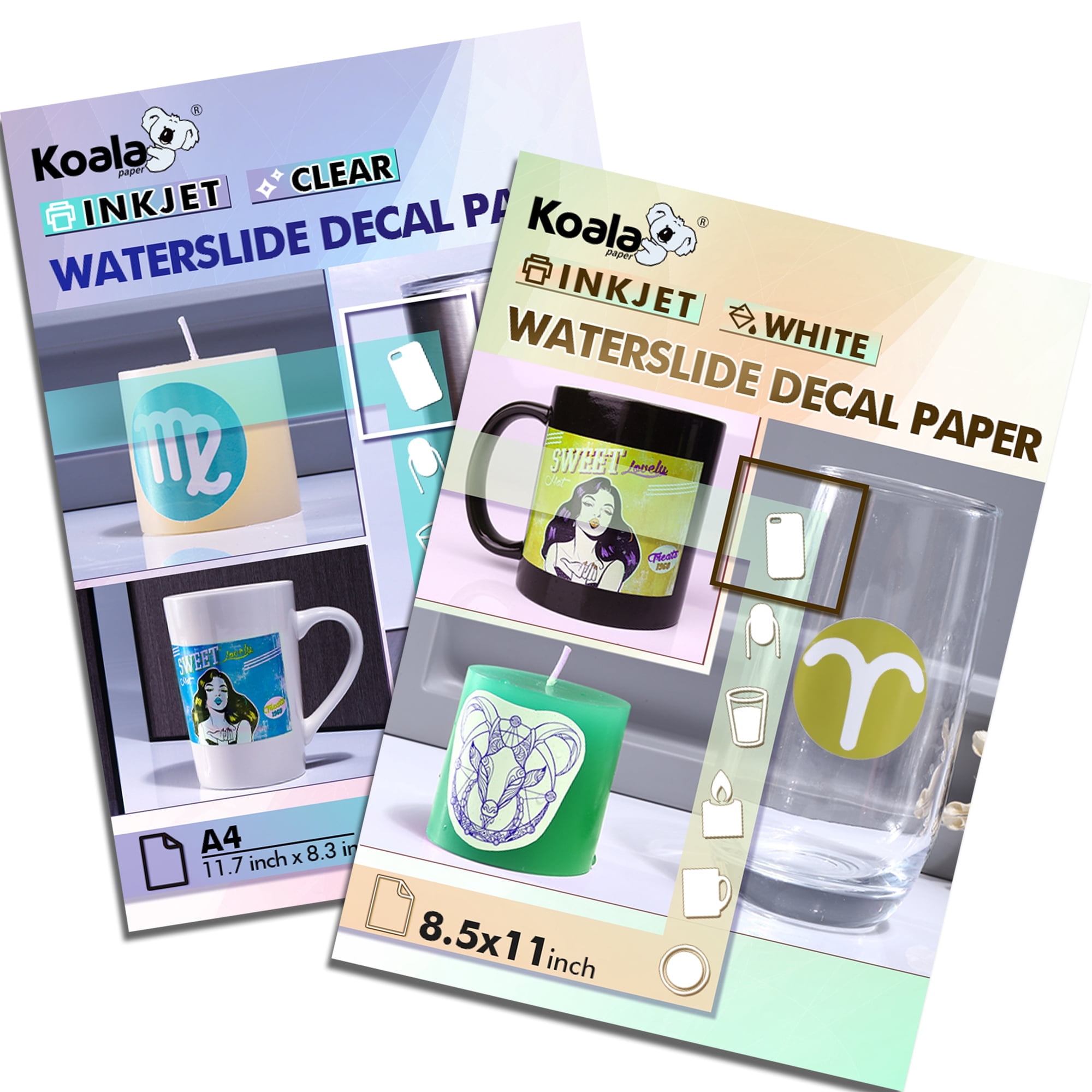Bundle Kit for Koala Waterslide Decal Paper CLEAR + WHITE Water Slide