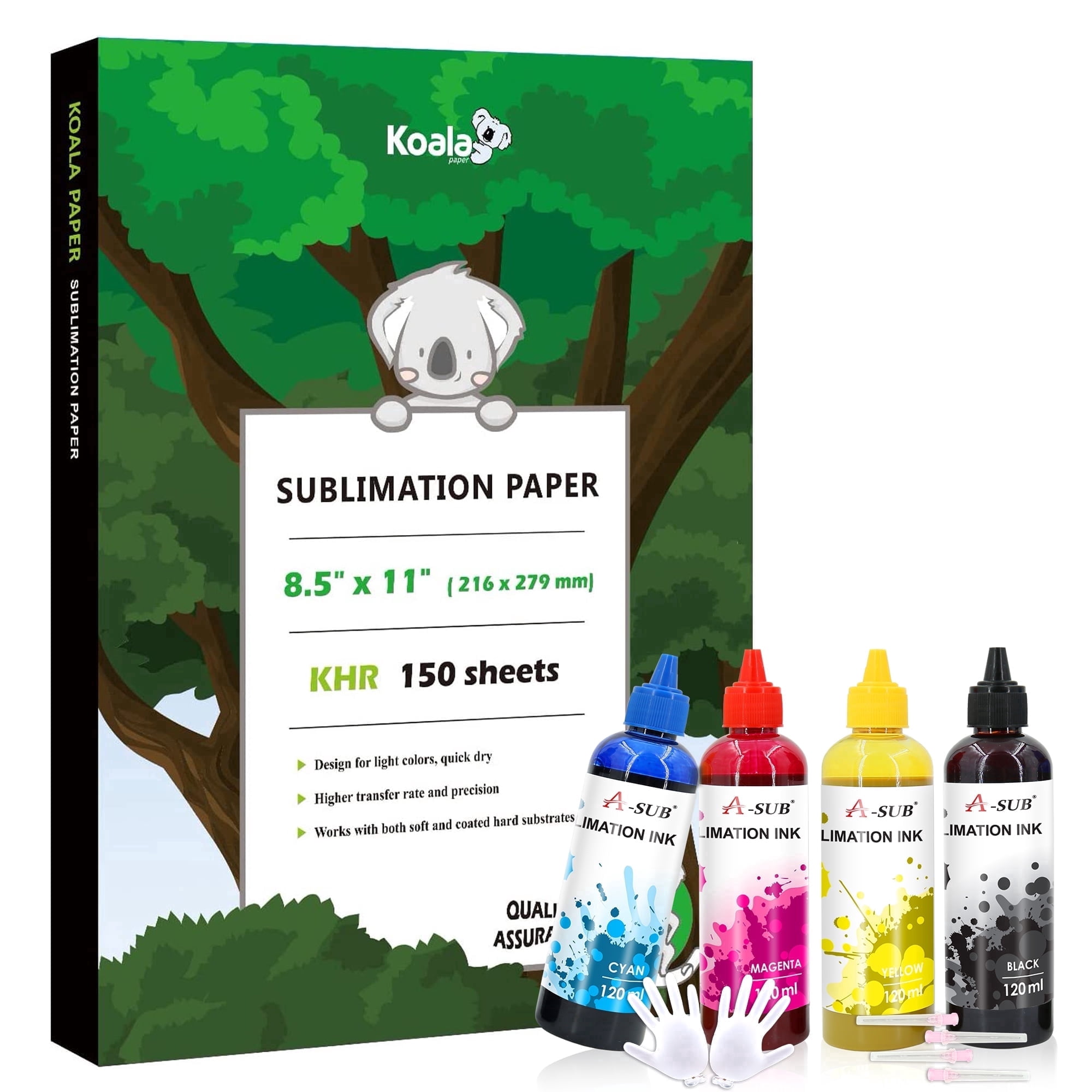 Bundle Koala Sublimation Paper 8.5X11 150 Sheets 100g+ 480ml Sublimation Ink for Inkjet Printers ET-2400 ET-2720 ET-2760 ET-2800 ET-2803 ET-4800 4760 2850 2750  WF7710 7720 etc