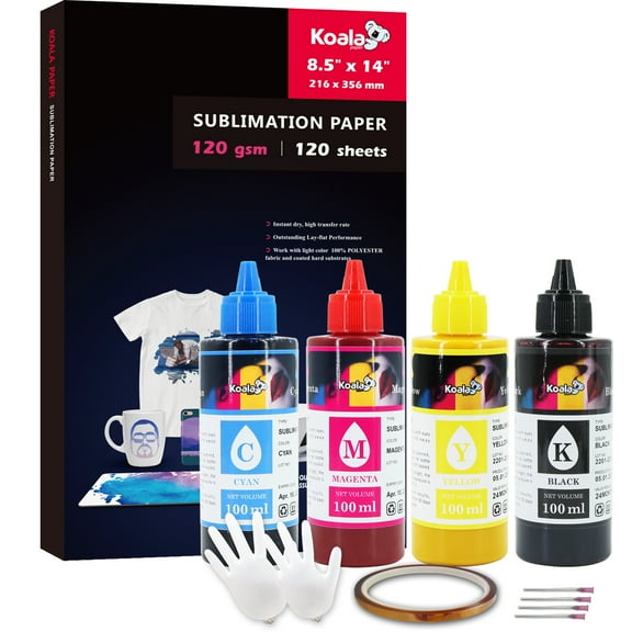 Bundle Koala Sublimation Paper 8.5X14 120 Sheets 120gsm + Koala Sublimation Ink for Epson Inkjet Printers ET-2400 ET-2720 ET-2760 ET-2800 ET-2803 4800 2850 WF7710 7720 ...