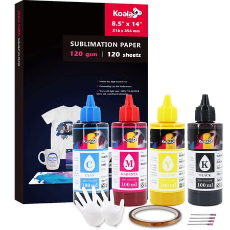 Bundle Koala Sublimation Paper 8.5X14 120 Sheets 120gsm + Koala Sublimation Ink for Inkjet Printers ET-2400 ET-2720 ET-2760 ET-2800 ET-2803 4800 2850 WF7710 7720 ...