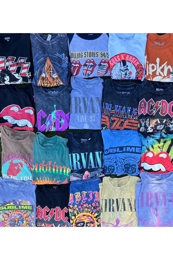 Bundle Lot of 5 New Men's T-Shirts Rock Band Vintage Concert Tour Authentic Tee (Large, Multi)