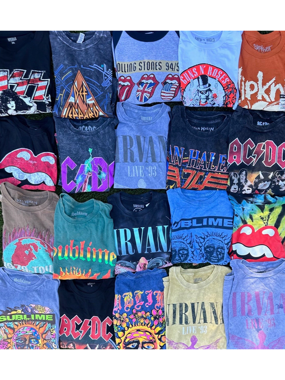 Bundle Lot of 5 New Men's T-Shirts Rock Band Vintage Concert Tour Authentic Tee (X-Large, Multi)