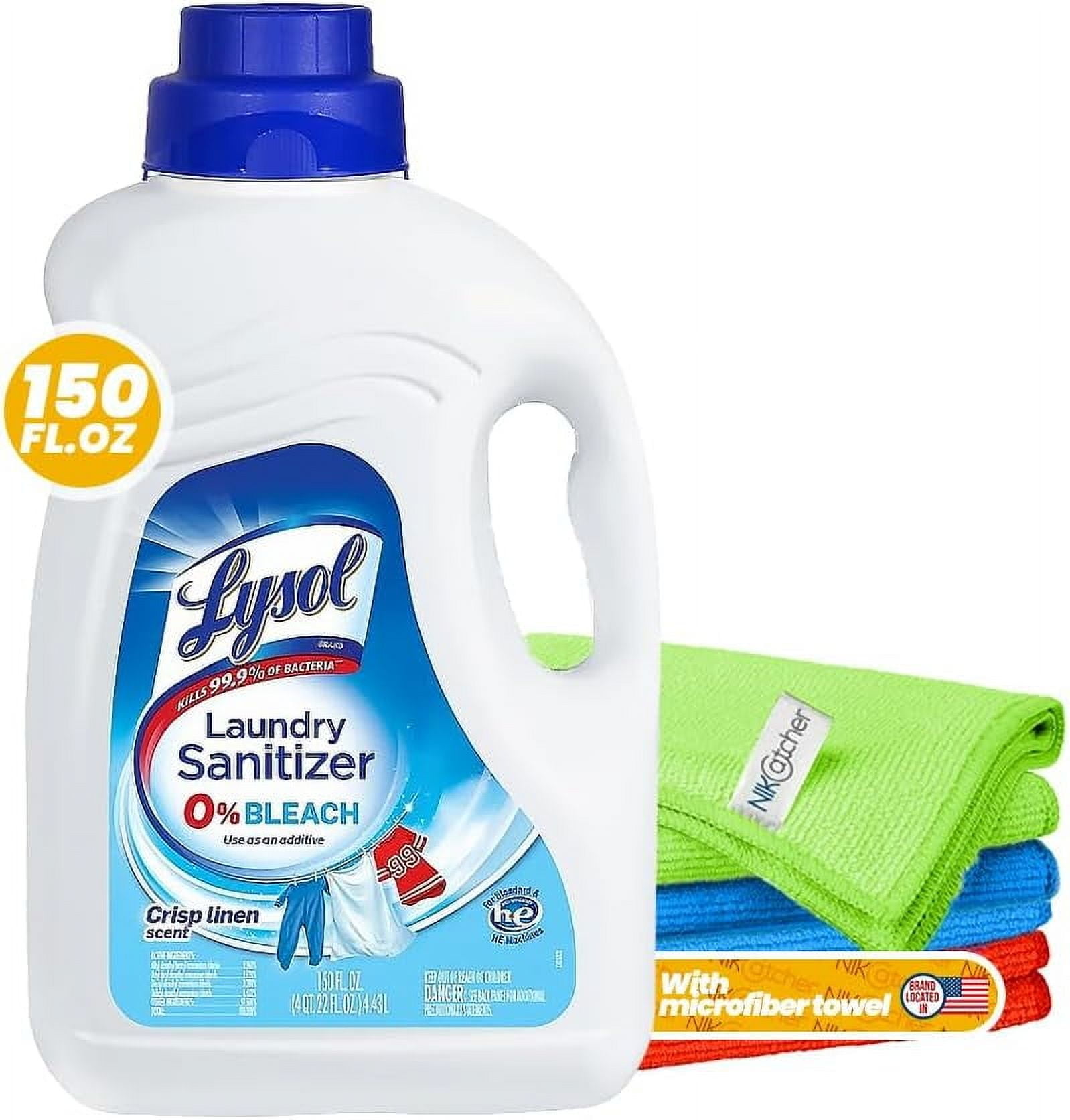 Bundle: Lysol Laundry Sanitizer Additive, Crisp Linen (150 fl. oz.) Bundle with 16x16" Microfiber Cleaning Cloth Towel Rags