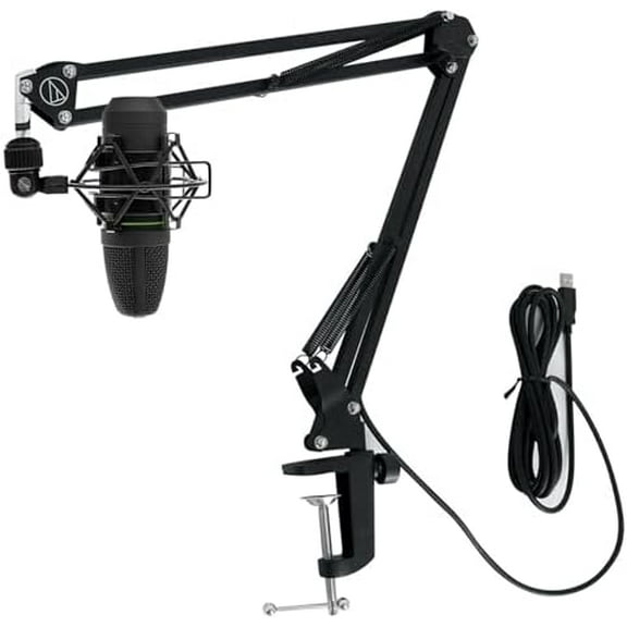 Bundle: Mackie EM-91C Pro Studio Recording Condenser Microphone Mic+Shock Mount+Cable Bundle with Audio Technica Boom Arm for USB Microphone Recording/Streaming Computer Mics (2 Items)$$Music