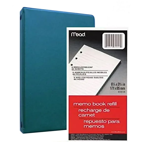 Bundle - Mead Loose-leaf 6-ring Memo Book, 6-3/4 x 3-3/4, with 80 Extra Sheets Lined White Filler Paper (Green Binder)