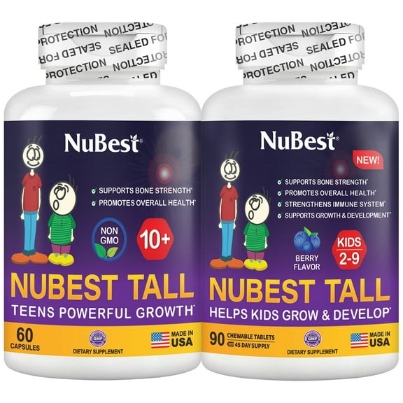 Bundle: NuBest Tall 10+ for Age 10+ and Teens & NuBest Tall Kidz 90 Chewable Tablets for Ages 2 to 9