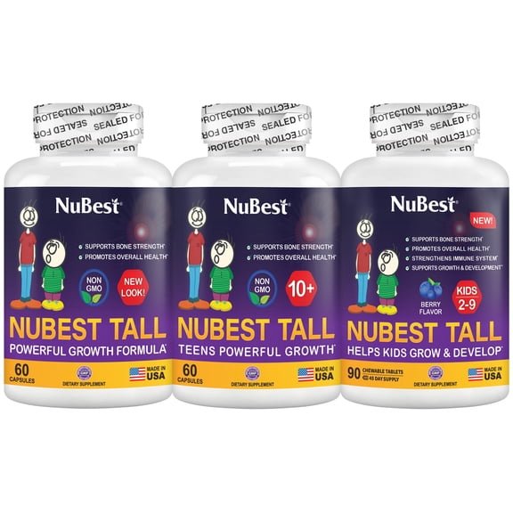 Bundle: NuBest Tall 10+ for Age 10+ and Teens, NuBest Tall for Age 5+ and Teens & NuBest Tall for Kidz Ages 2 to 9 (Chewable Tablets)