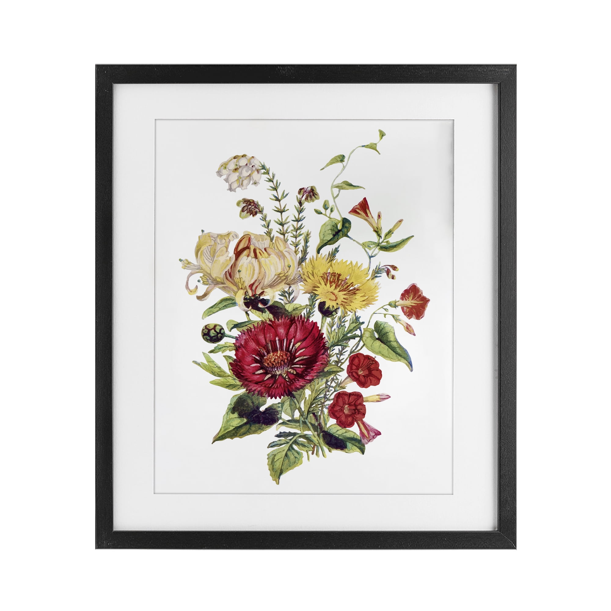 Bundle Of Wild Florals Black Framed Print Under Glass, design by Lettered and Lined