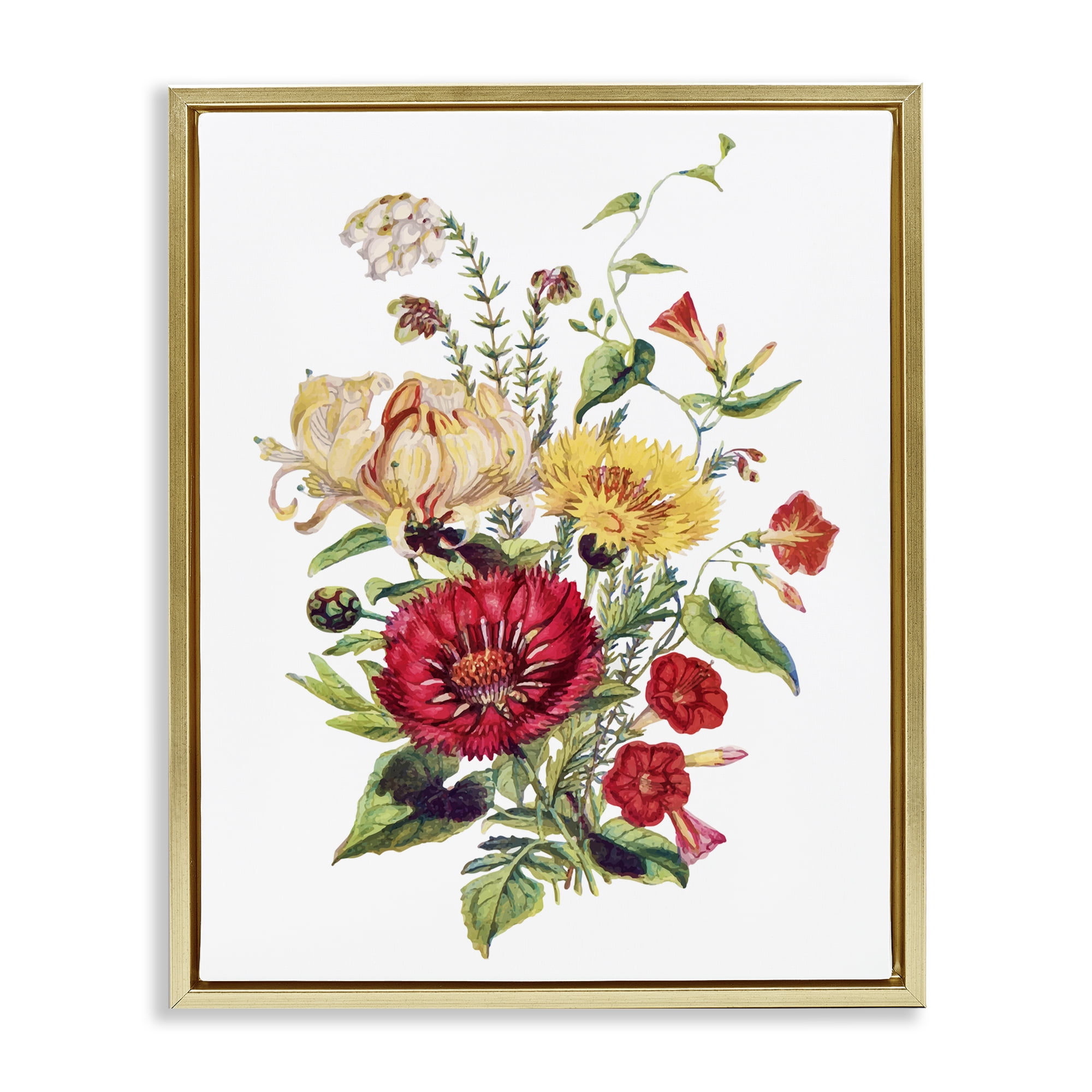 Bundle Of Wild Florals Gold Framed Floater Canvas Wall Art, design by Lettered and Lined