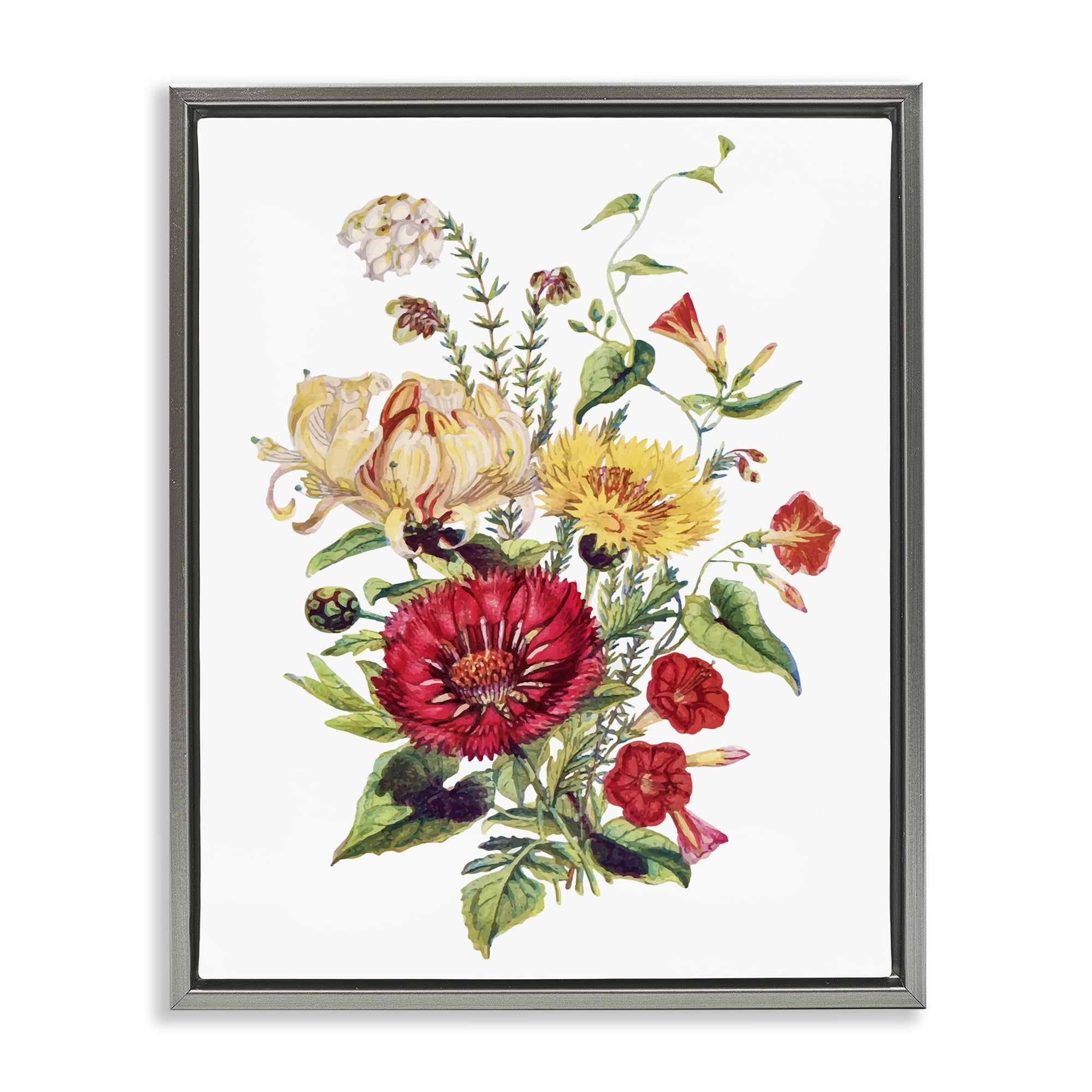 Bundle Of Wild Florals Gray Framed Floater Canvas Wall Art, design by Lettered and Lined