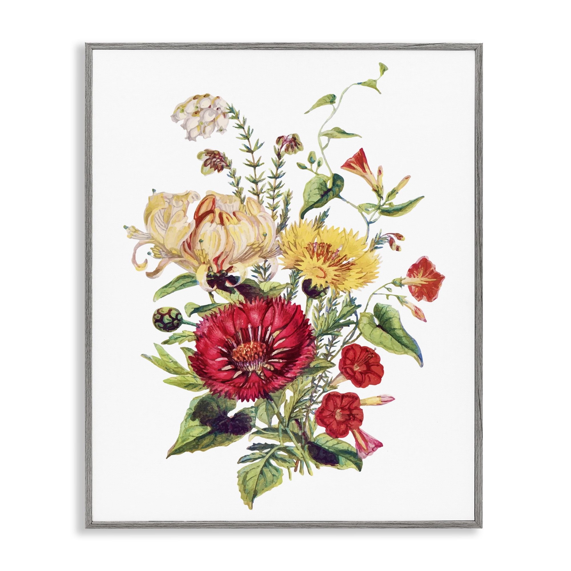 Bundle Of Wild Florals Gray Framed Giclee Art, design by Lettered and Lined