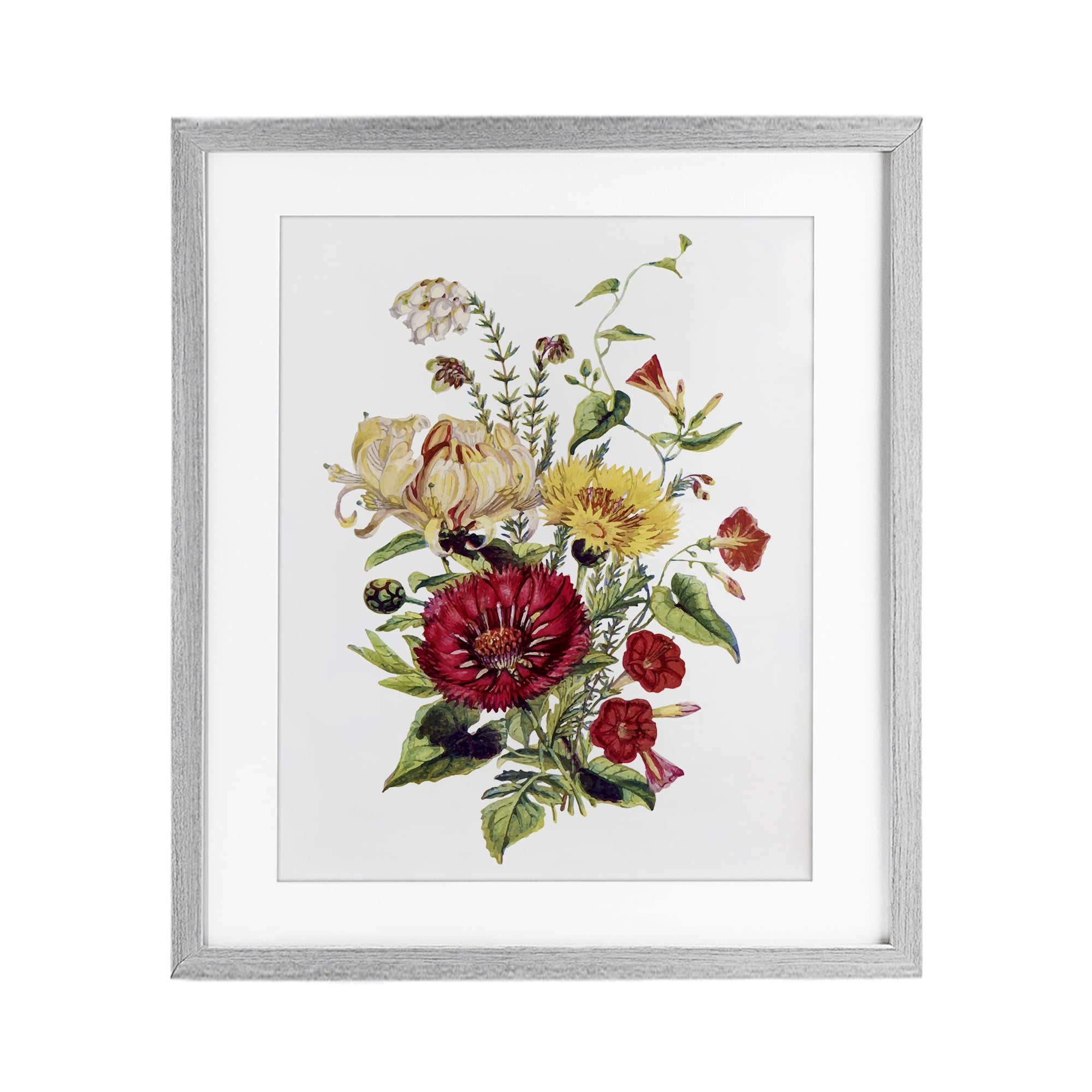 Bundle Of Wild Florals Gray Framed Print Under Glass, design by Lettered and Lined
