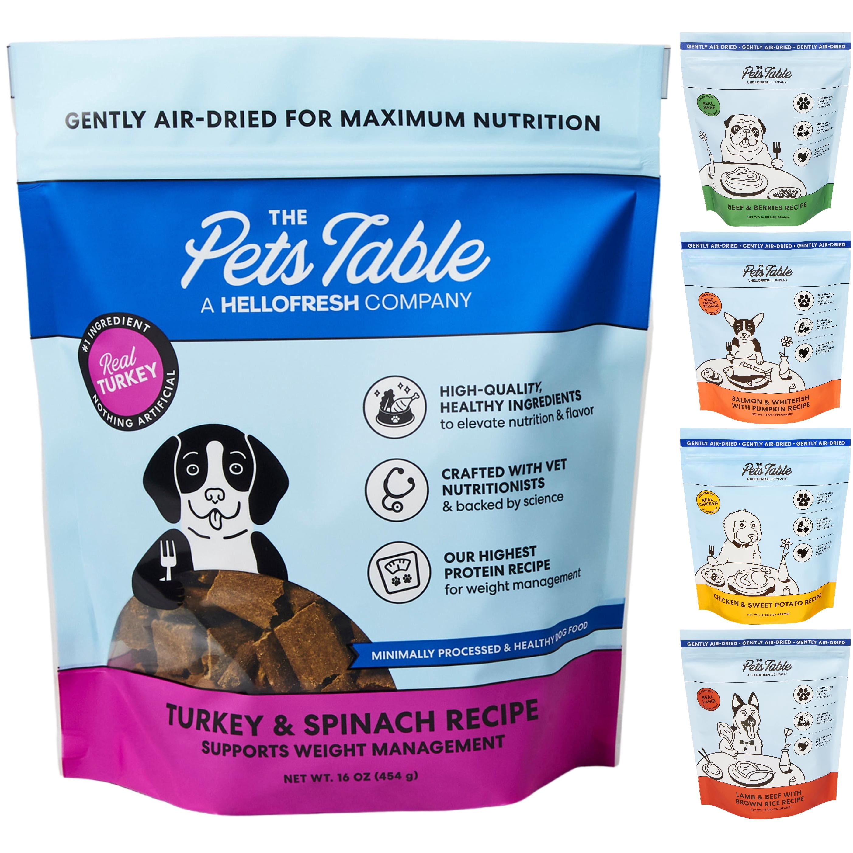 Bundle: The Pets Table Beef & Berries, Chicken & Sweet Potato, Salmon & Whitefish with Pumpkin, Lamb & Beef with Brown Rice, Turkey & Spinach Air-Dried Dog Food, 1 lb bag, pack of 5