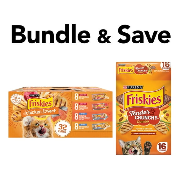 Bundle & Save: Purina Friskies Wet Cat Food Gravy Variety Pack, Chicken Lovers Prime Filets and Shreds and Purina Friskies Dry Cat Food, High Protein Tender & Crunchy Combo, 16 lb Bag Cat Bundle