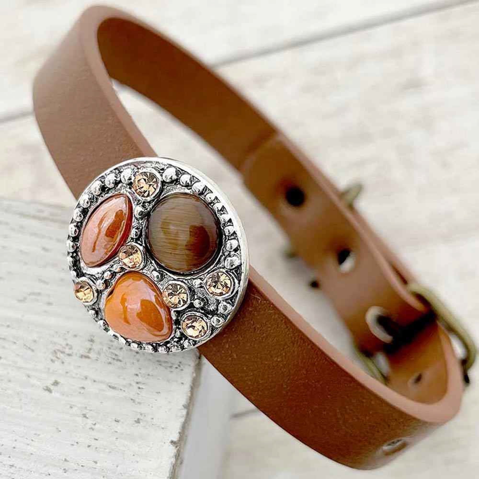 Bundle Set - Brown Leather Bracelet Snap Jewelry Fits 18MM 20MM Ginger Charm Buttons