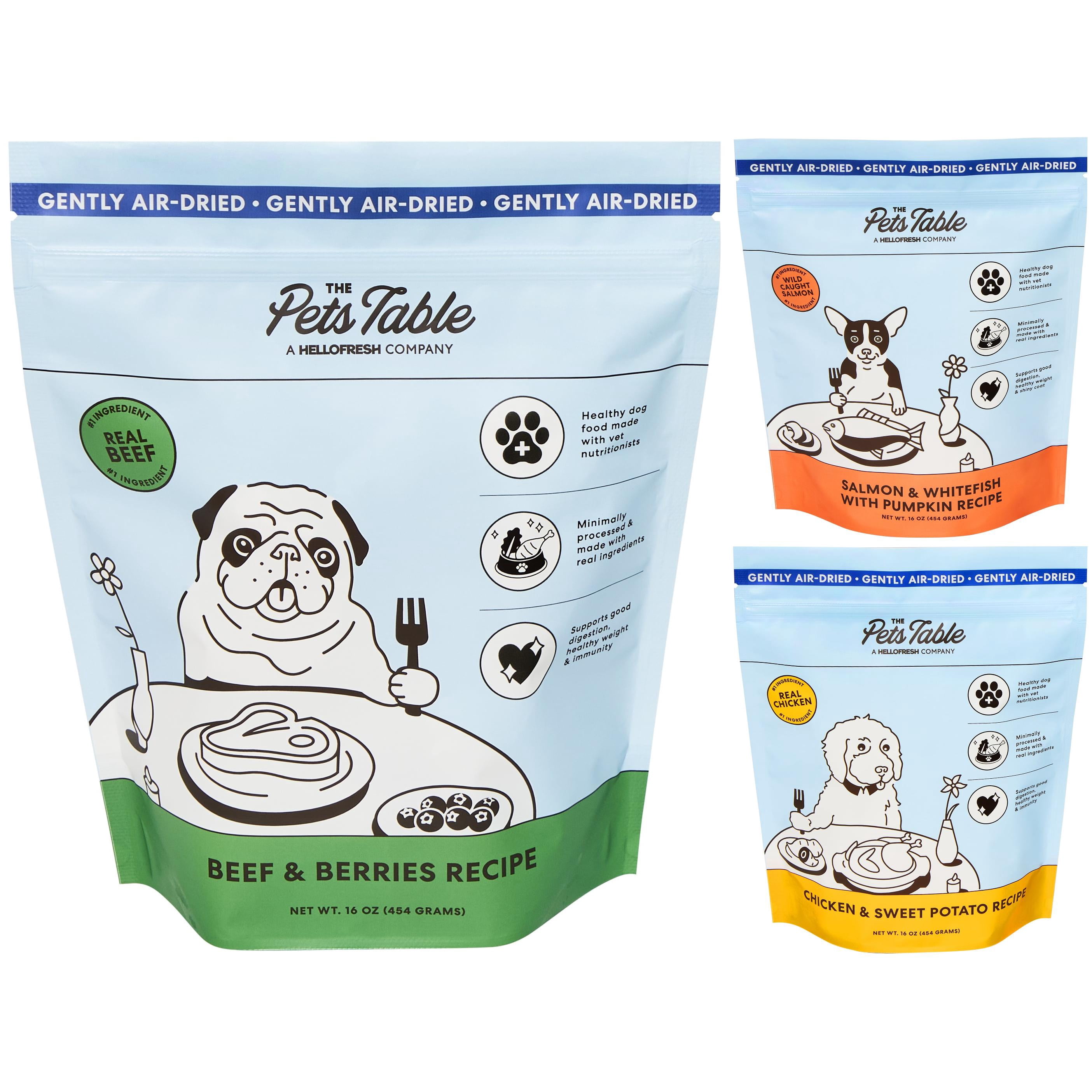 Bundle: The Pets Table Beef & Berries, Chicken & Sweet Potato, Salmon & Whitefish with Pumpkin Air-Dried Dog Food, 1 lb bag, pack of 3