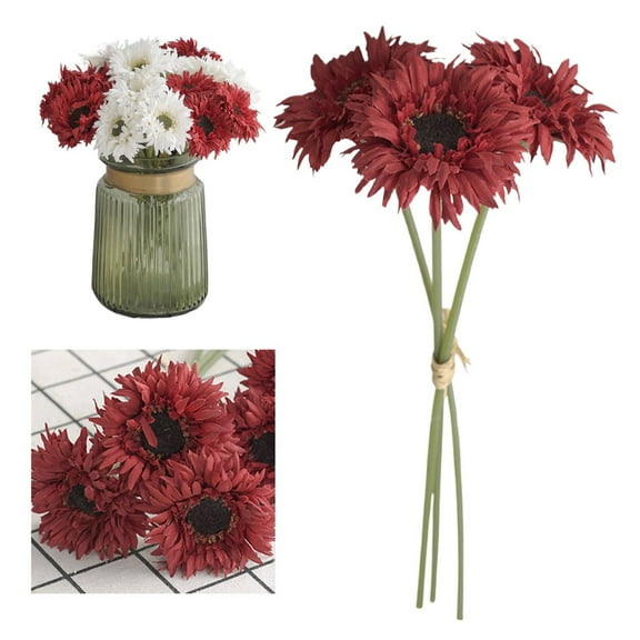 A Bundle Of Three Flowers,Leaveforme 5Pcs Sunflowers Artificial Flowers Long Stem Sunflower Arrangement Fall Faux Flower Decorations For Home Wedding Birthday,Bouquet