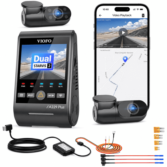 Bundle: VIOFO A229 Plus 3CH Dash Cam + HK4 Hardwire Kit, Front, Rear & Cabin, STARVIS 2, 2K HDR, GPS, 5GHz Wi-Fi, Voice Control
