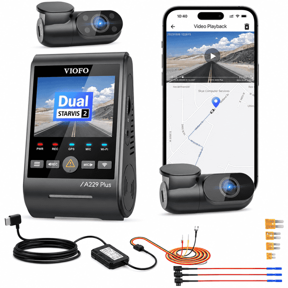 Bundle: VIOFO A229 Plus 3CH Dash Cam + HK4 Hardwire Kit, Front, Rear & Cabin, STARVIS 2, 2K HDR, GPS, 5GHz Wi-Fi, Voice Control