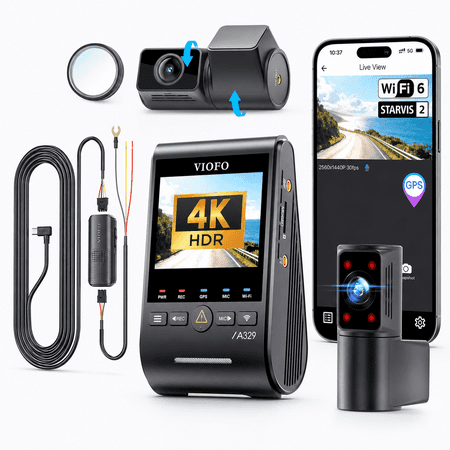 Bundle: VIOFO A329S 3CH Dash Cam + HK6 Hardwire Kit, 4K Front, 2K Cabin (210° Fisheye), 2K Rear, STARVIS 2, 4TB SSD Support