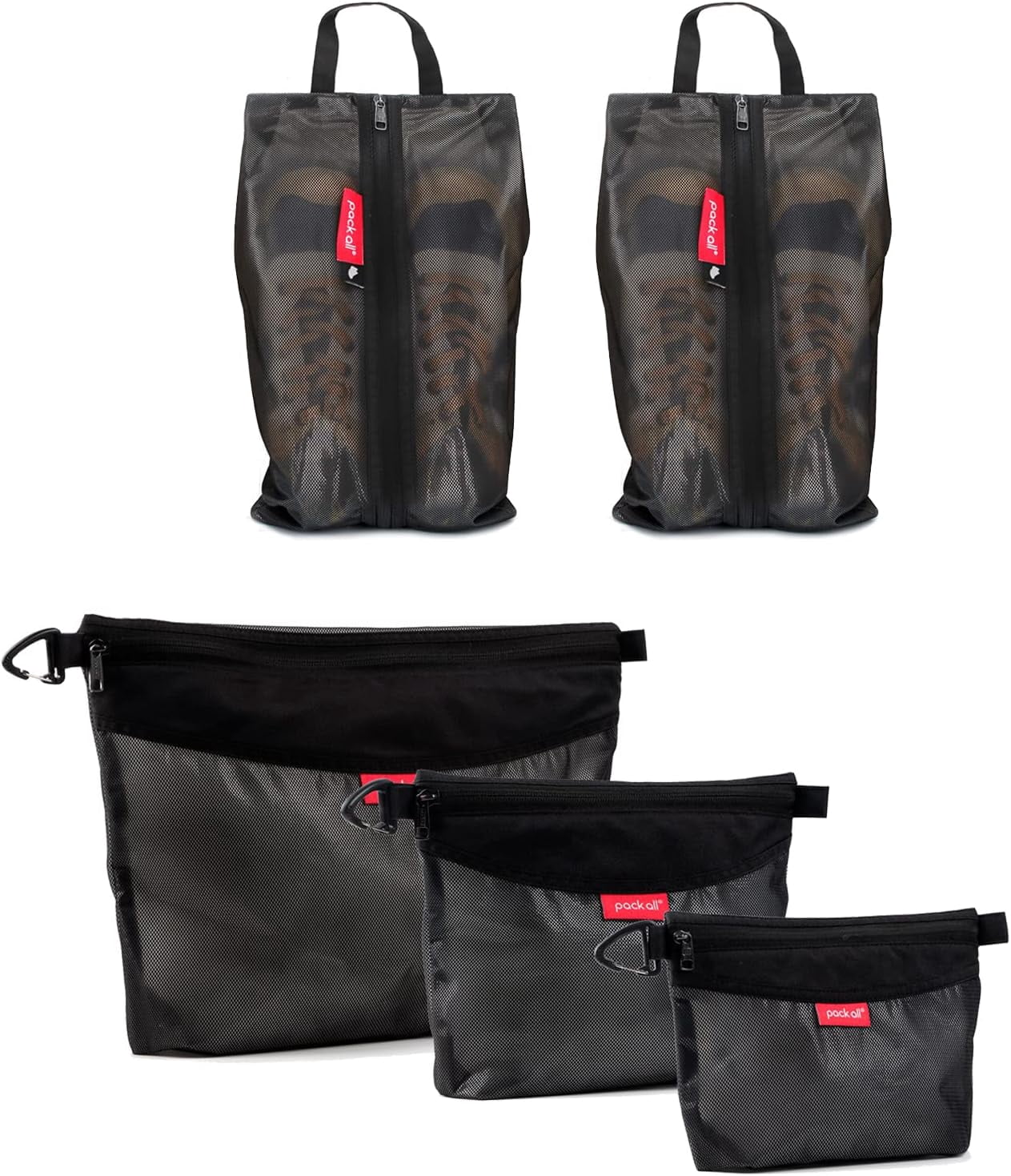 Bundle | Water Resistant 2 Pcs Shoe Bag & 3 Pcs Zipper Pouch Set for Travel, Home, Outdoor