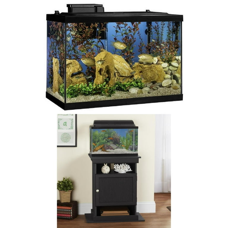 Bundle & Save! Tetra 20 Gallon Complete Glass Aquarium Tank Kit, with  filter, heater, LED light and plants + Ameriwood Home Flipper 10/20 Gallon  Aquarium Stand, Black Oak 