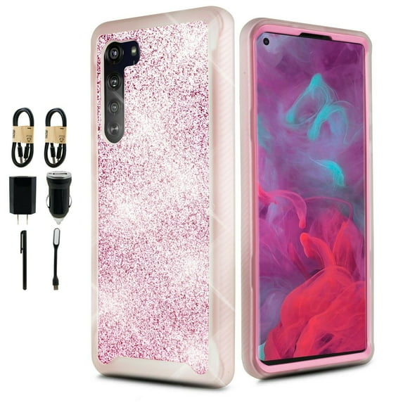 Bundle and for Motorola Moto Edge Case Phone Case Dual Layer Full-Body Rugged Clear Back Case Drop Resistant Shockproof Case