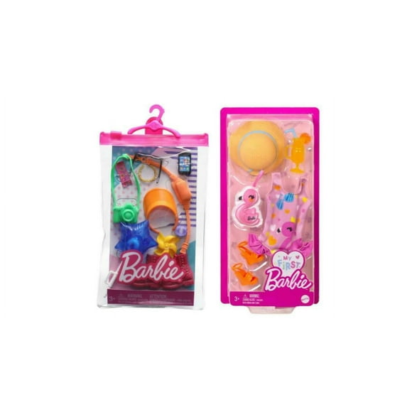 Bundle of 2 |Barbie Fashion Pack [Accessories for Doll Amusement Park & Swimsuit & Flamingo with Beach Accessories]