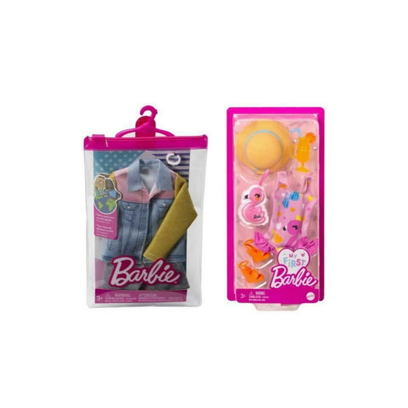 Bundle of 2 |Barbie Fashion Pack [Long Sleeve Denim Jacket & Swimsuit & Flamingo with Beach Accessories]
