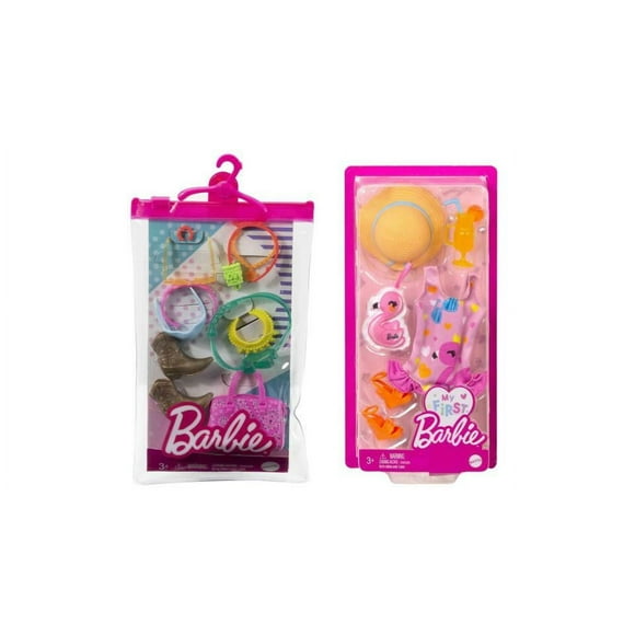 Bundle of 2 |Barbie Fashion Pack [Western Pack With 11 Storytelling Pieces & Swimsuit & Flamingo with Beach Accessories]