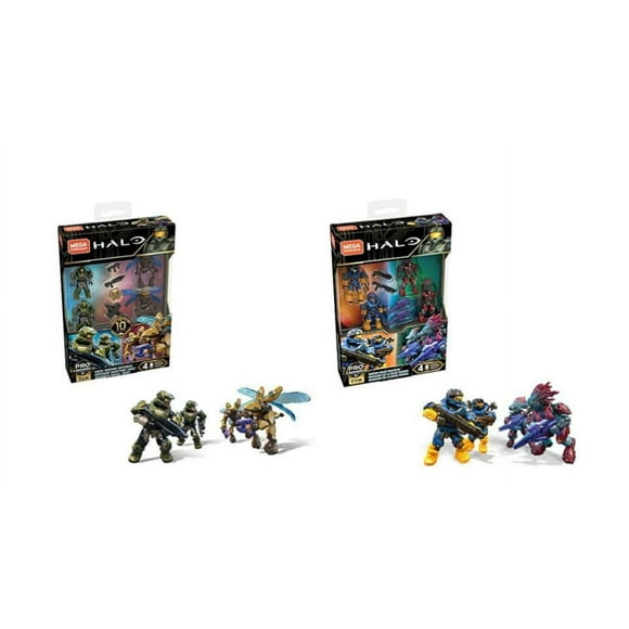 Bundle of 2 |Mega Construx Halo (Spartans Vs Skirmishers & UNSC Marine Defense) Construction Action Figure Sets