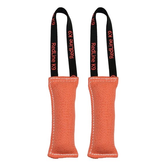 Bundle of 2 Orange French Linen 3 inch x 8 inch 1 Handle Tug Toys - Redline K9
