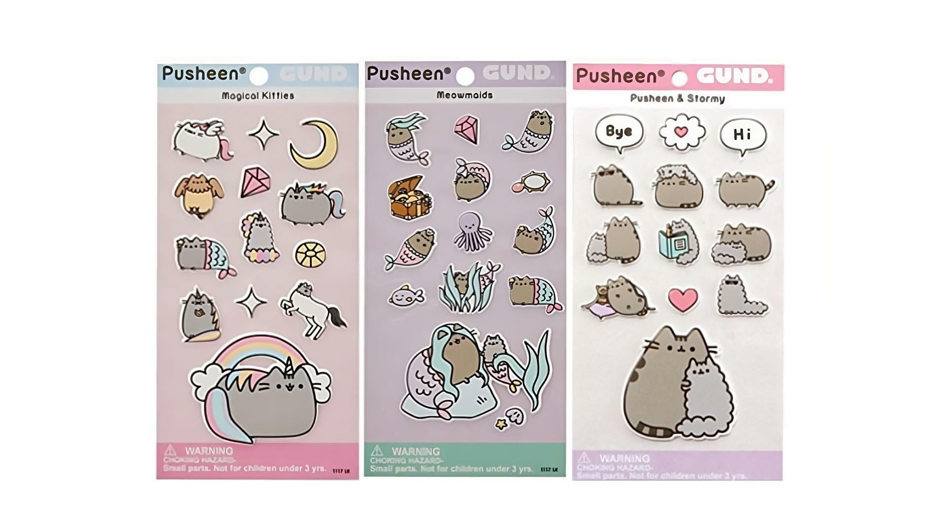 Bundle of 3 Gund Pusheen Sticker Sheets (Magical Kittens, Meowmaids  Mermaid & Stormy's) 
